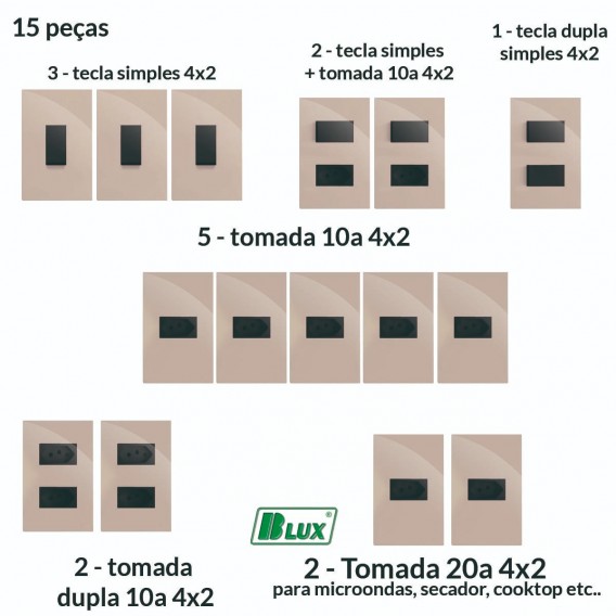Tomadas e Interruptores ( 15 Peças ) Recta Areia com Preto Tomadas e Interruptores ( 15 Peças ) Recta Areia com Preto